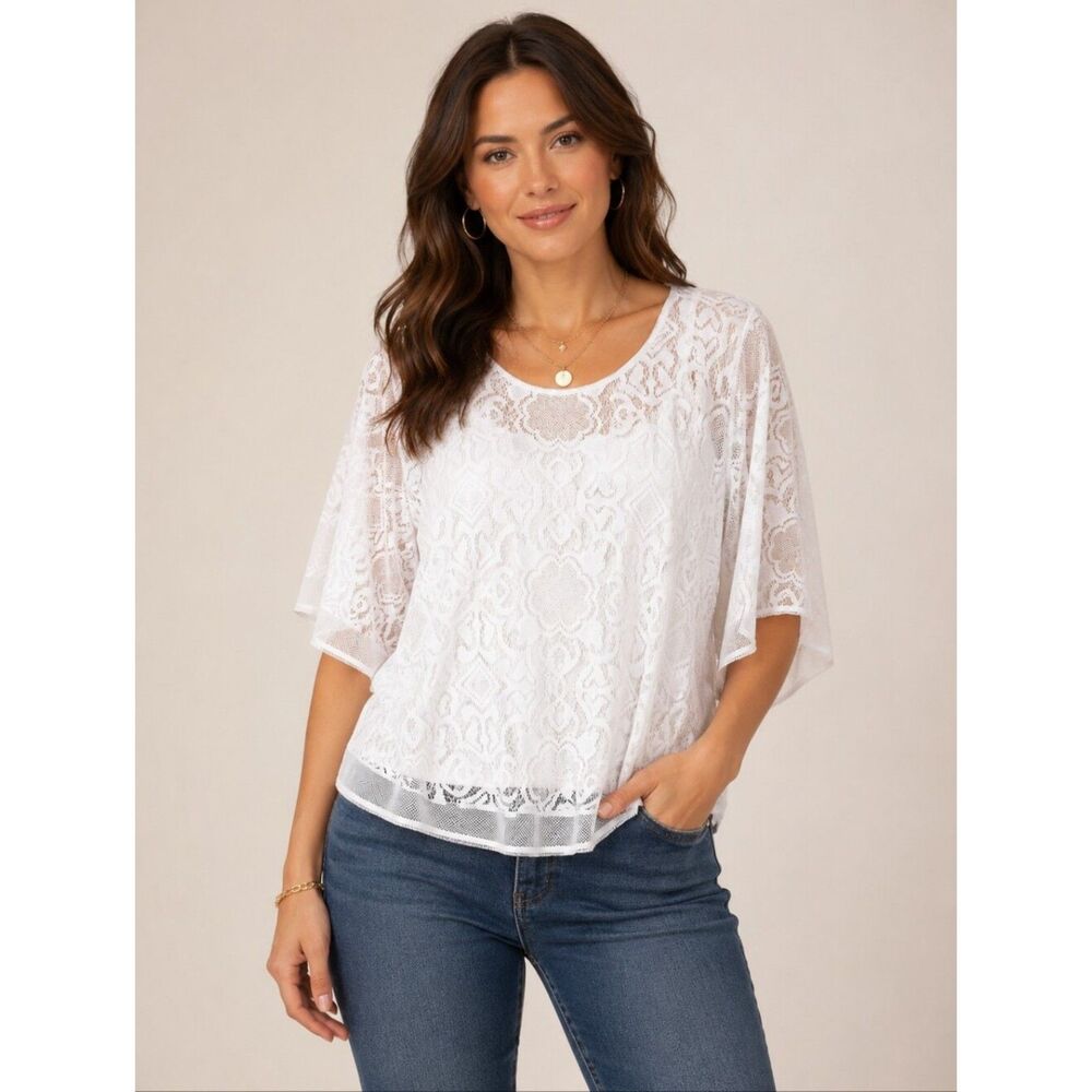 Worthington Elegant White Allover Lace Top